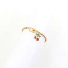 1pc Simple Classic Double Heart Hollow Initial Cherry Pendants Golden Stainless Steel Chain Anklets For Women