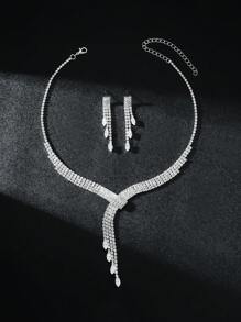 Conjunto de joyas brillantes para mujeres, incluye collar con rhinestones + aretes de 3 piezas, elegante y de moda, minimalista y versátil, el mejor accesorio para fiestas, bodas y festivales
