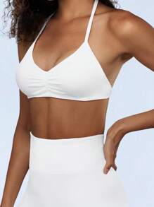 Yefecy Impact Strappy Bra Gym Top Women High Support Impact Thin Strap Halter Sports Seamless Bras Scrunch Workout Yoga Tank Top