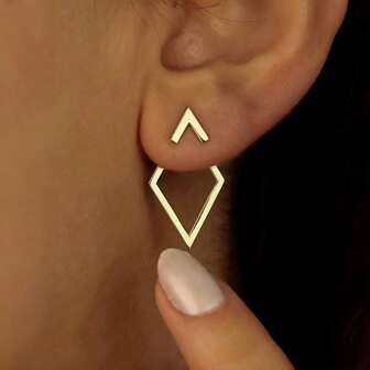 1 Pair Golden Rhombus Geometric Arrow Design Dual-Wear Stud Earrings For Women, French Minimalist Style