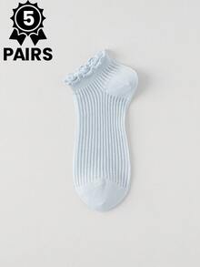 5双/7双女士蕾丝边薄款踝袜，夏季透气短袜，可爱时尚纯色卷边女士短袜