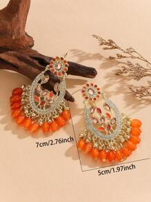 1 par de Aretes con Borlas y Flor en Estilo Bohemio, Lujosos y Exquisitos, Pendientes de Moda Hechos a Mano y Únicos para Mujeres, Adecuados para Viajes y Ocasiones de Fiesta