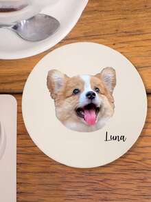 1 件定制宠物照片杯垫，定制宠物脸和名字杯垫，可爱，高品质，个性化陶瓷杯垫，狗妈妈礼物，狗纪念品，生日、派对和婚礼礼物
