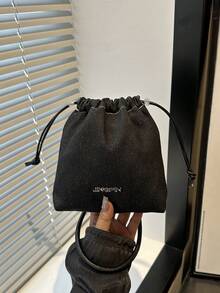 草莓时尚新款单肩斜挎手提包休闲托特包抽绳水桶包极简向日葵单肩包 - 黑色 - 查看 10