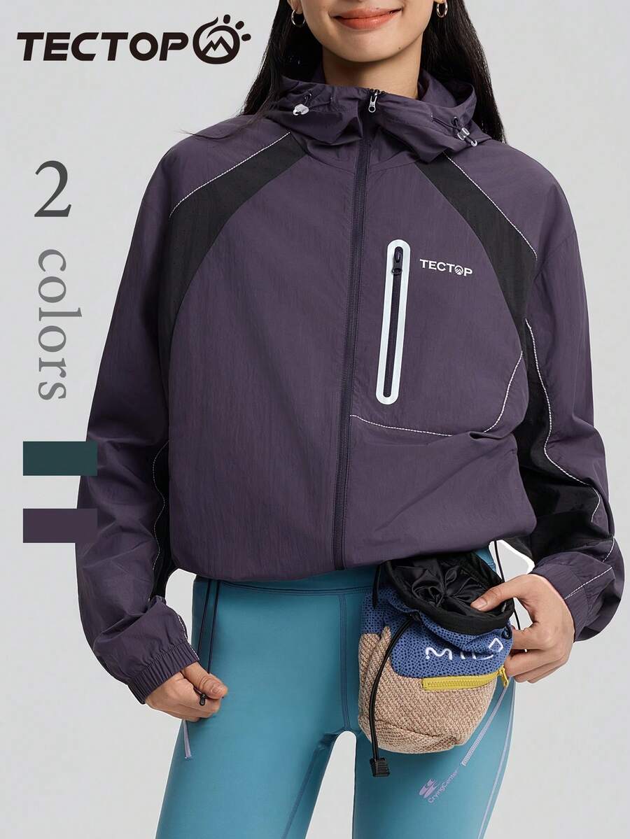 TECTOP Giacca leggera da donna per l esterno in estate con protezione dal sole, con cappuccio, traspirante, con cerniera e tasche, adatta per escursioni e sport