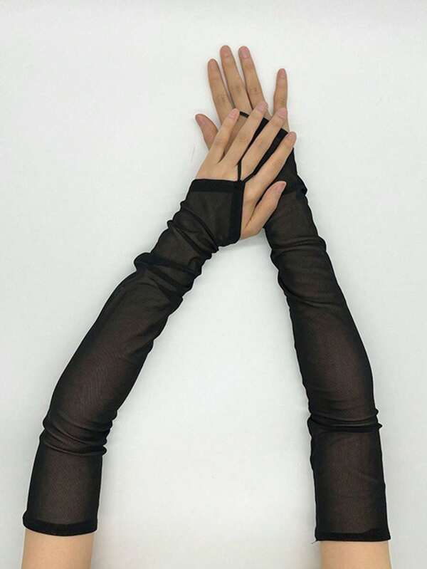 1pc Fashionable Wedding & Festival Sun Protection Breathable Lightweight Long Fishnet Gloves