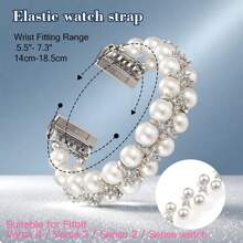 Pearl Metal Diamond Band - Compatible With Fitbit Versa 4/Versa 3/Sense 2/Sense - Smart Watch Band For Women - Fashionable And Bling, Elegant And Comfortable, Soft, Hypoallergenic And Sweat-Proof, Elastic Bungee Strap - Fits 5.5-7.3" (140-185mm) Wrists - Replacement Watch Accessories