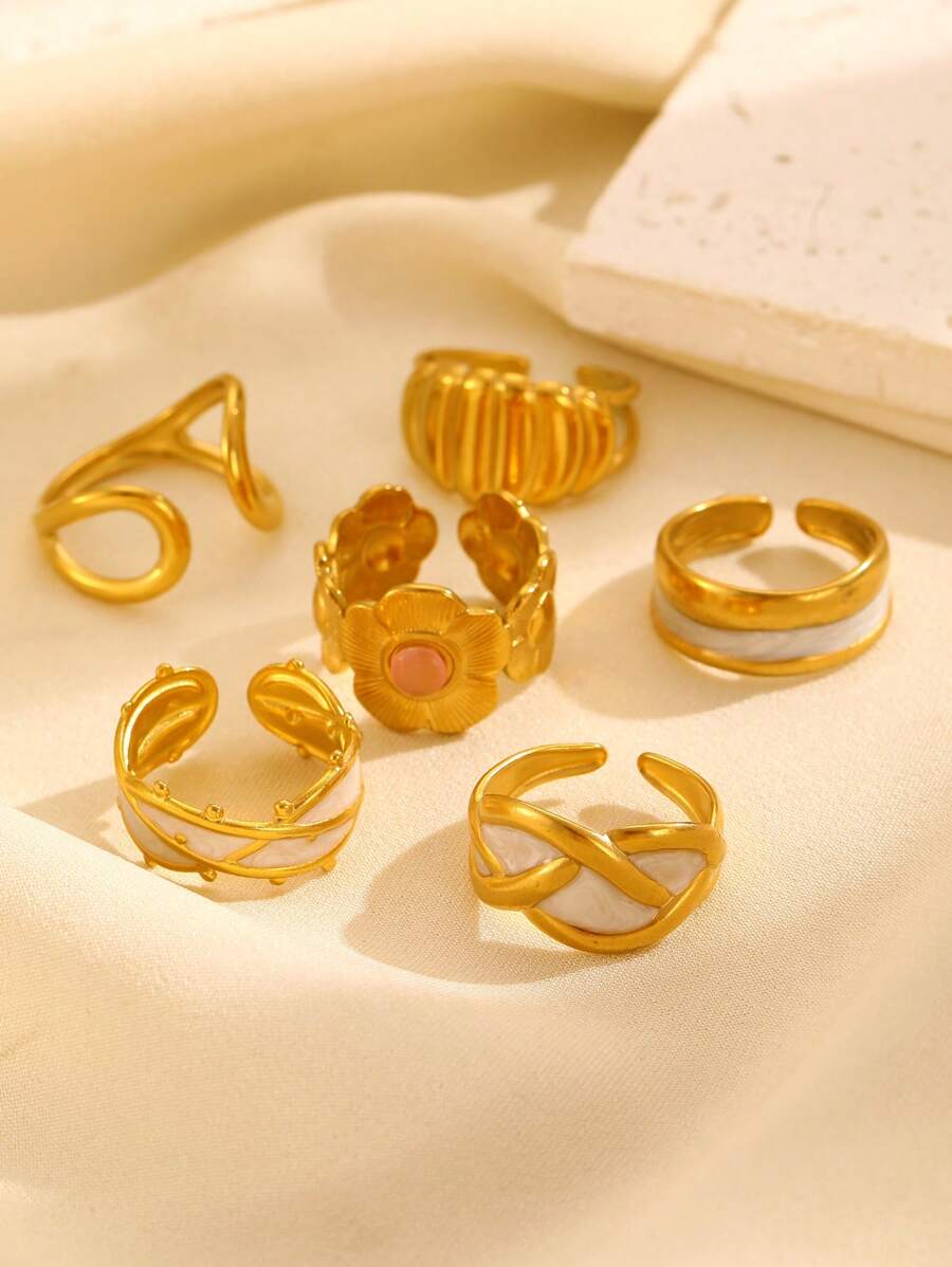 1pc Fashionable Minimalist Glazed Floral Line Open Ring, Suitable For Women's Daily Wear