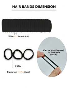 300-200-100pcs/Set Black High Elastic Hair Ties, Simple Seamless Rubber Hair Bands For Ponytail, Solid Colored Stretchy Hair Ties For Women, Comfortable And Durable, Essential For Home And Travel