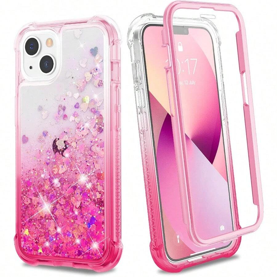 Ruky Case For IPhone 13 And IPhone 14 Full Body Glitter Liquid Case With Builtin Screen Protector Soft TPU Protective Girls Women Phone Case For IPhone 13 And IPhone 14 6.1 Gradient Pink01 - 漸層粉紅色 - 查看 1