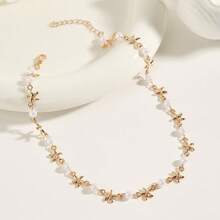1 Stück Boho-Stil handgemachte goldene Halskette mit Kunstperle und Seestern, einfache elegante Halskette mit hochwertiger Ausstrahlung, geeignet für den täglichen Gebrauch, Strandurlaub, Dates, Geschenk für Familie/Freunde