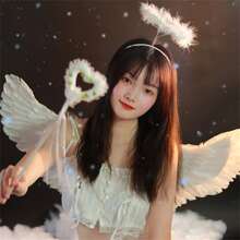 3 件可爱天使羽毛翅膀套装，创意设计，优雅时尚，充满真实感，可用于婚礼、圣诞节、万圣节、生日、派对、装扮活动、舞台角色表演、角色扮演道具、多场景应用、送给家人和朋友的万圣节节日礼物、毕业礼物 - 彩色 - 查看 5