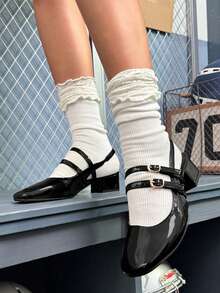 DareSee 女士时尚高跟鞋,女士时尚休闲后带包头凉鞋,女士凉鞋,女士粗跟工作凉鞋,玛丽珍芭蕾平底鞋,镂空凉鞋,女士休闲法式无后跟穆勒鞋,适合音乐节、Y2KFest、返校季、秋季、圣诞节、冬季、圣诞礼物等场合。 - 黑色 - 查看 4