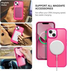Funda magnética para teléfonos de 13 y 14 pulgadas [compatible con Magsafe], translúcida y esmerilada, de corte ajustado, resistente a golpes, para mujer y hombre, para teléfonos de 13 y 14 pulgadas (6,1 pulgadas), color rosa