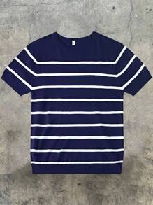 Camiseta de punto de cuello redondo a rayas, moda minimalista casual para uso diario