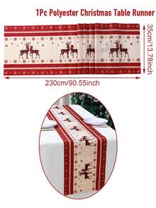 1件圣诞桌旗，驯鹿雪花图案，涤纶材质，非常适合圣诞装饰、圣诞派对装饰、房间装饰、餐桌装饰、家居装饰、厨房装饰、圣诞饰品。