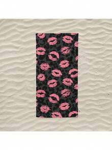 1 件豹纹粉唇沙滩巾，大号沙滩毯，户外沙滩垫，男女适用，海滩旅行必备，超柔软纤维毛巾 - 彩色 - 查看 1