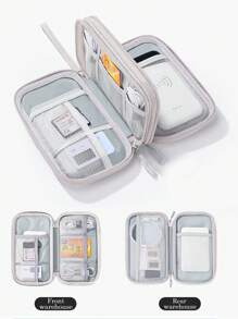 1 حقيبة تخزين صلبة ذات طبقتين من مادة EVA بتصميم بسيط، يمكن تخزين سماعات الأذن والكابلات والشواحن وبنوك الطاقة، صندوق تخزين مستطيل، ضروري للرجال والنساء أثناء السفر، حقيبة منظم لإكسسوارات الإلكترونيات