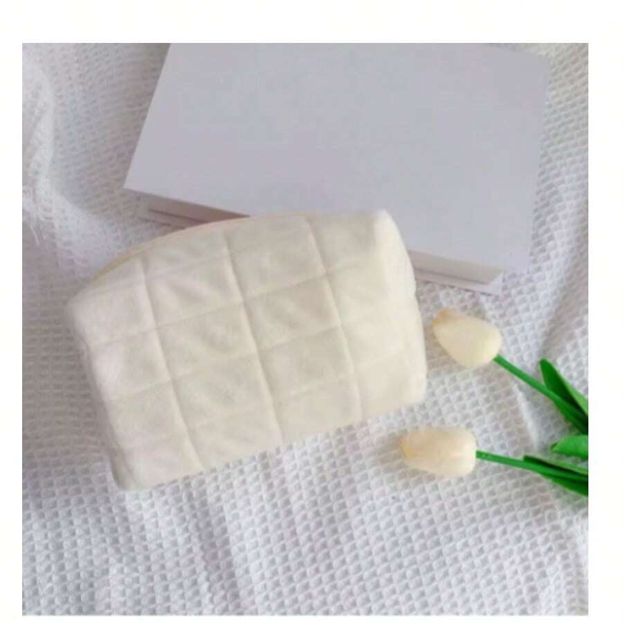 Bolsa De Maquillaje De Felpa Para Mujer, Neceser Pequeño De Viaje Portátil, Bolsa De Aseo Con Cremallera De Color Sólido, Bolsas De Almacenamiento