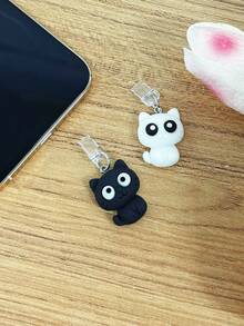 可爱的黑白小猫抽绳防尘塞装饰 - 黑色 - 查看 2