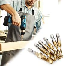 Set da 6 pezzi di punte per trapano e maschi in acciaio rapido di cobalto, con svasatura e sbavatura - misure metriche da M3 a M10, gambo esagonale da 1/4"