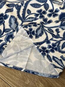 Whisplicity Women's Bohemian Style V-Neck Casual Vacation Floral Print Ruffle Hem Blouse, Spring/Summer - Blue - View 9