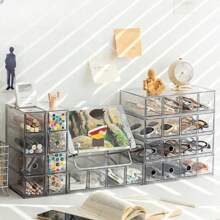 1pc Transparent 4-Cell Pull-Out Glasses With Drawer Sunglasses Storage Box Dustproof Stackable Accessories Storage Box,Stationery Storage, Makeup Tool Storage, Jewelry Storage, Display Stand
