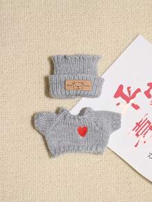 1 件套服装 - 派对连衣裙搭配心形毛衣和熊标志帽子，非常适合返校季、娃娃衣橱更新， - 彩色 - 查看 9