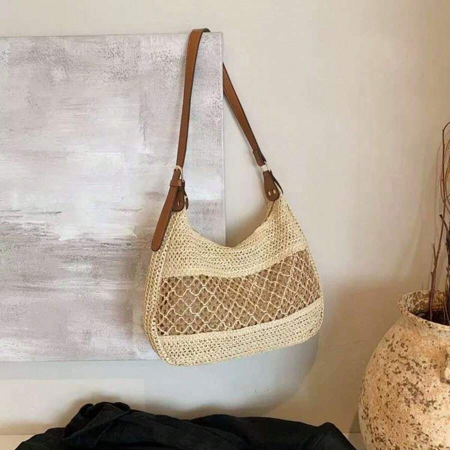 Boho Straw Shoulder Bag For Women – New For Spring Summer 2025, Spacious And Stylish - 米色 - 查看 1