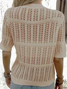 镂空纯色简约休闲时尚短袖针织开衫女春夏 - 卡其色 - 查看 3