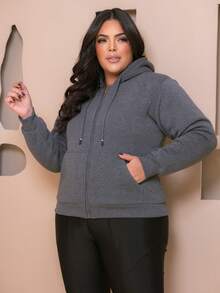 PLUS SIZE WOMEN'S BLOUSE WITH ZIPPER, POCKETS AND FUR - 紫色 - 查看 3