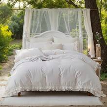 Pink Cotton Ruffled Comforter Set Queen Size, Vintage Shabby Chic French Country Farmhouse Bedding With Coquette Aesthetic - 白色 - 查看 2