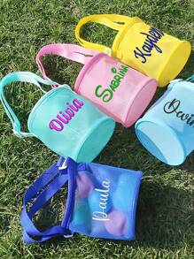 Personalized Seashell Zipper Mesh Beach Bag,Summer Pool Accessories With Name ,Custom Kids Sea Shell Bags,Mesh Shoulder Bags