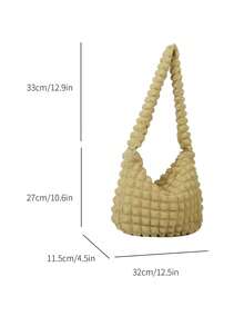 Bolso bandolera acolchado de hombro de moda estilo matelassé, unicolor, con relleno de plumas en forma de rombos, bolso tipo cartera en forma de empanadilla - Mostaza Amarilla - Ver 2