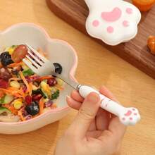 2/3pcs Stainless Steel Portable Tableware Fork Spoon Set With Cute Cat Claw Box - Durable, Easy-To-Clean, Ergonomic Coffee And Dessert Spoons For Home, Kitchen, And Restaurant Use With Adorable Cat-Shaped Design, Back To School