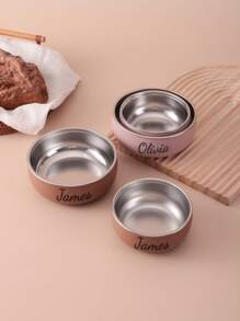 2PCS Personalized Customization Name Children Feeding Bowl With Silicone Sleeve Inner Stainless Steel Self Feeding Tableware Print On Demand Children Essentials