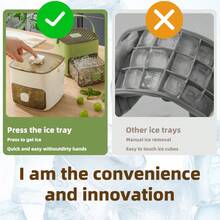 48-Compartment Ice-Making Mold, Ice Plate, Ice Bucket,With Easy Cap - Double Layer, Plastic Storage Tray For Refrigerators, Portable Design For Beverages, Tea & Coffee - Essential Kitchen Gadget, Carnival Gifts,Christmas Gifts, Halloween Gifts - 綠色 - 查看 6