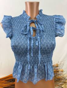 Women's Top With Prints, Casual Daily Wear, For The Summer Beach - Baby Blue - View 2