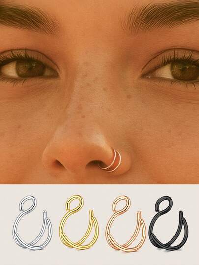 3Pcs/1Pc Women Fake Nose Ring Faux Piercing Jewelry 8Mm Fake Nose Ring Hoop For Faux Lip Nose Ring Set Fake Lip Ring Lip Nail New Daily Party