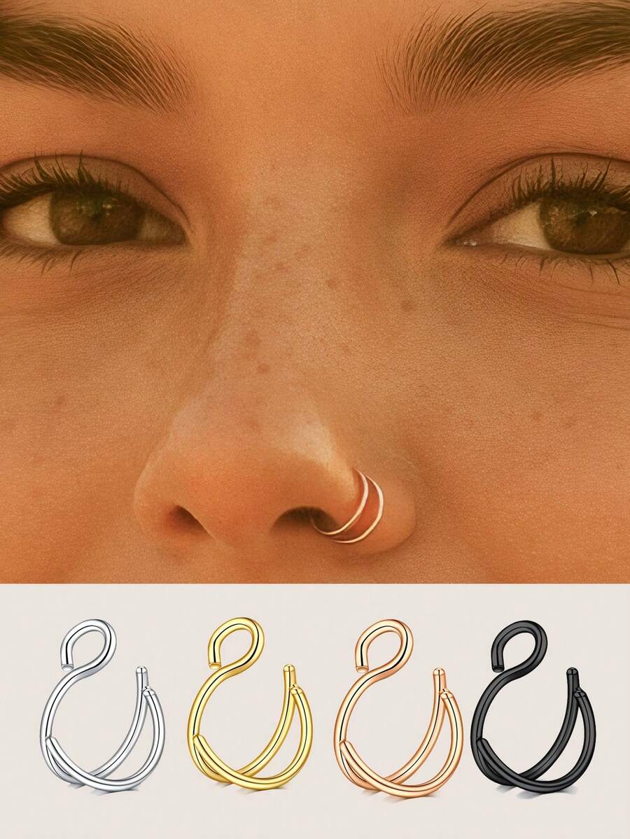 3Pcs/1Pc Women Fake Nose Ring Faux Piercing Jewelry 8Mm Fake Nose Ring Hoop For Faux Lip Nose Ring Set Fake Lip Ring Lip Nail New Daily Party