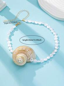 1 pieza Collar de concha marina con vibraciones de vacaciones de verano, collares de cuentas de perlas falsas para mujer, joyería bohemia adecuada para playa, vacaciones y uso diario