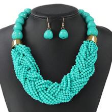 BMOR 3-teiliges Set mehrschichtiger Perlen Schmucksets, Boemischer Übertreibungs-Vintage-Ohrringe für Frauenschmuck