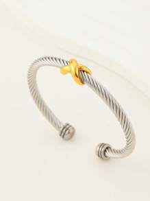 1pc Minimalist Stainless Steel Cable Wire Open Cuff Bracelet, Adjustable C-Shape Fashion Bangle, Suitable For Gifts And Daily Wear
