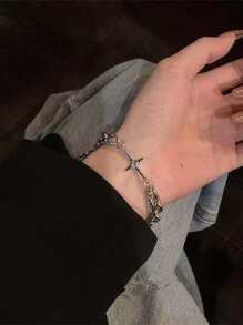 1 pieza Brazalete unisex de pareja con estrella cruzada de moda con rhinestones, estilo hip hop