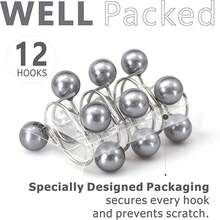 MEIJUANAABlush Pink Shower Curtain Hooks - Elegant Pearl Design Rustproof Stainless Steel Rings - Stylish Coquette Bathroom Accessories & Women Moms Girls Lovers Of Farmhouse Boho Vintage Décor - Grey - View 3