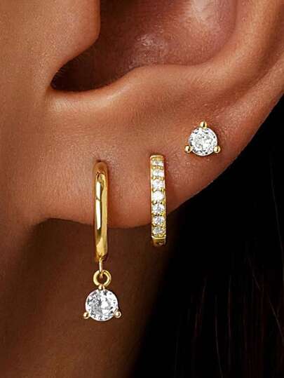 Set di 3 paia di orecchini a cerchio dorati: orecchini a perno delicati, piccoli orecchini a cerchio dorati 14K ipoallergenici, orecchini a cerchio a molla per cartilagine, gioielli in oro per donne e ragazze, perfetti come regalo