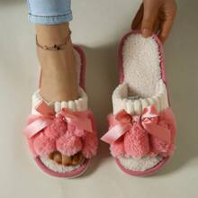 Women's Plush Bow Slippers - Suitable For All Seasons Indoor Household Shoes, Cute Home Slippers
