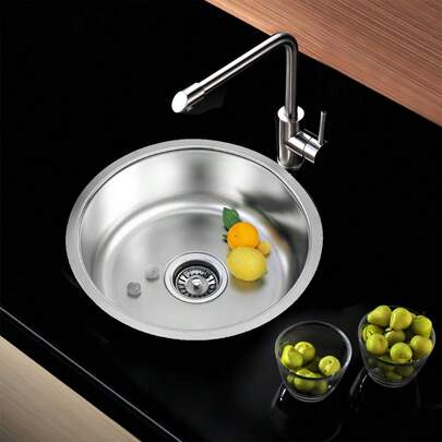 Lavello cucina in acciaio inox, lavello cucina tondo 42 x 42 x 20 cm lavello sottotop tondo lavello in acciaio inox, vasca tonda con attacco piletta Ø, piletta e filtro