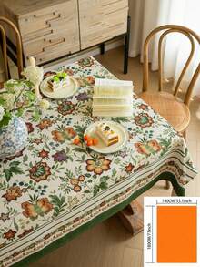1pc Yellow Floral Jacquard Tablecloth With Green Trim, Suitable For Kitchen, Dinning Table, TV Stand, Holidays, Birthday Parties, Dinner Events, Home Decor, Photoshoot Background - Multicolor - View 13