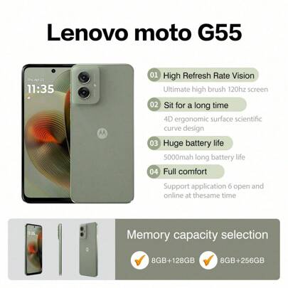 Lenovo 摩托罗拉 联想G55 抗疲劳 大屏 越级音质 图像稳定 应用 六开 8G 256G/8G 128G